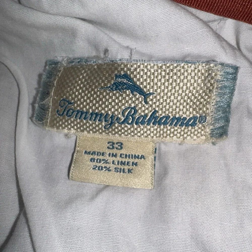 Tommy Bahama Men Weekend Shorts 33 Linen Tan Plaid Woven Beach Tropical